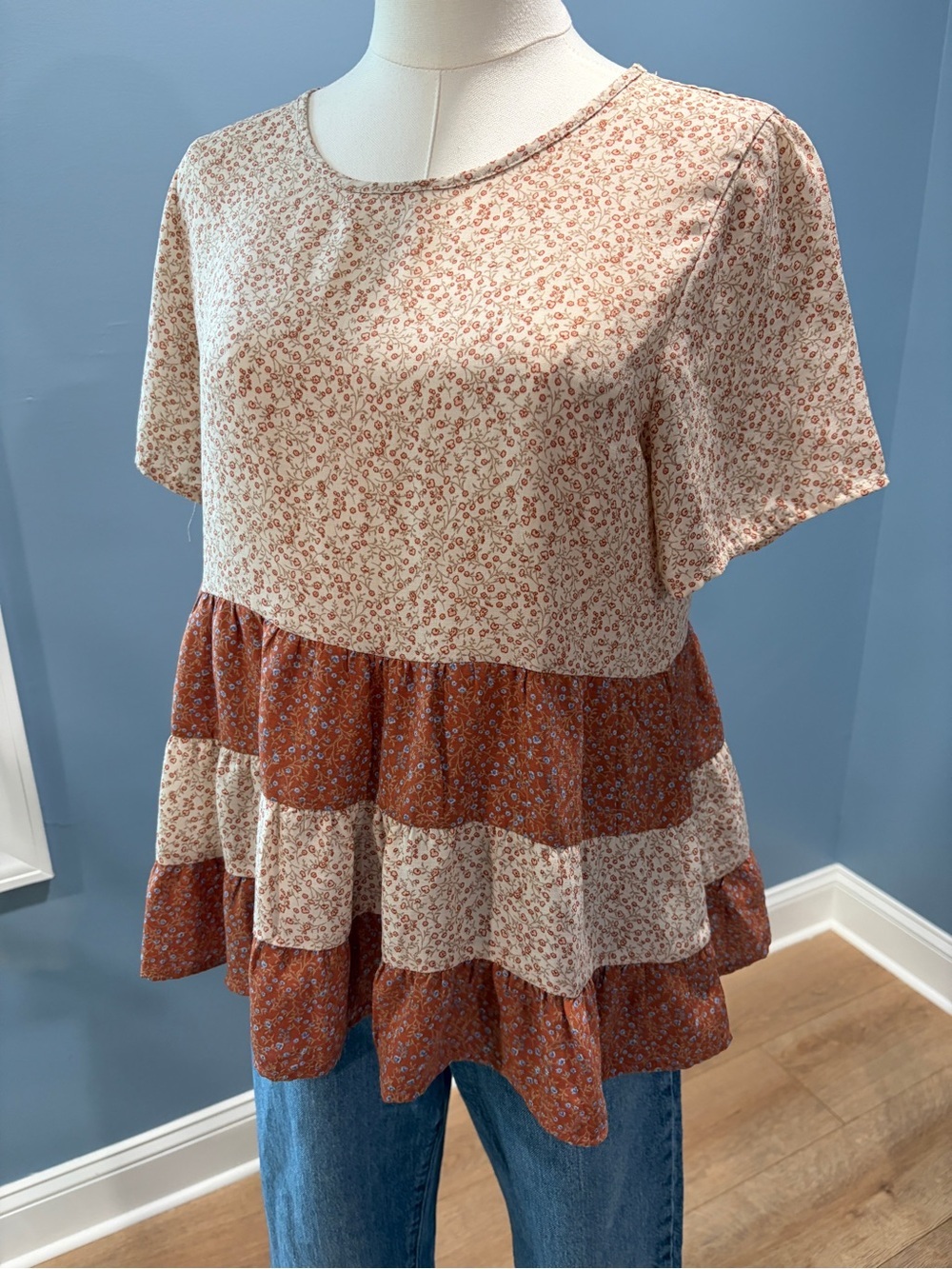 Paper Crane Floral Tiered Babydoll Top Medium Boho Cottagecore Peplum